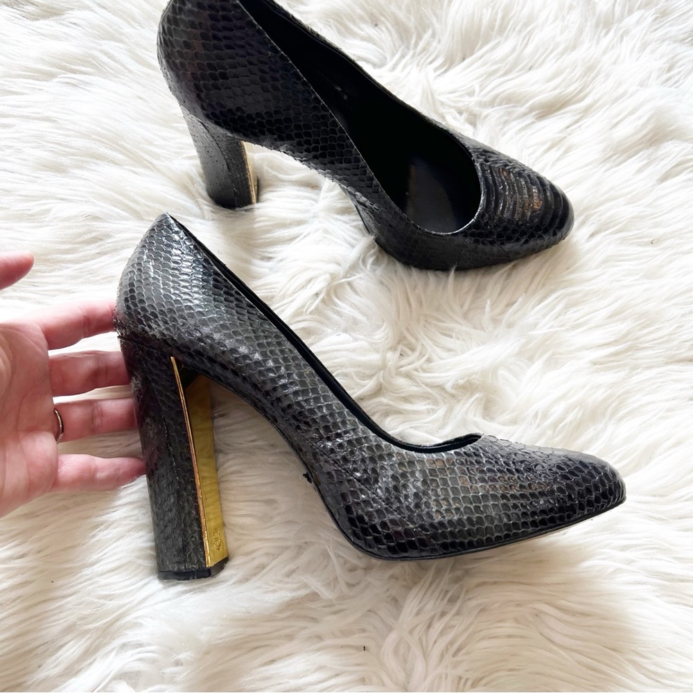 Tory Burch Black Python Snakeskin Leather Gold Tr… - image 3